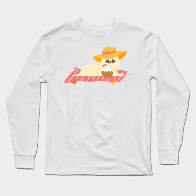 Maltese Dog on a Beach Long Sleeve T-Shirt by LulululuPainting